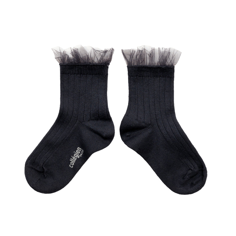 Margaux Tulle Ankle Socks | Volvic Stone