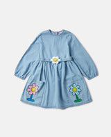 Flower Graphic Buckle Long-Sleeve Dress