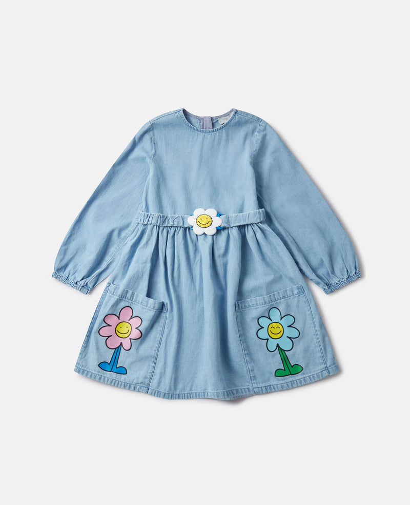 Flower Graphic Buckle Long-Sleeve Dress