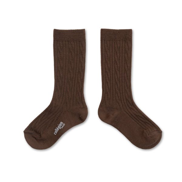 Alix Cable Knit Merino Wool Knee-high Socks | Milk Chocolate