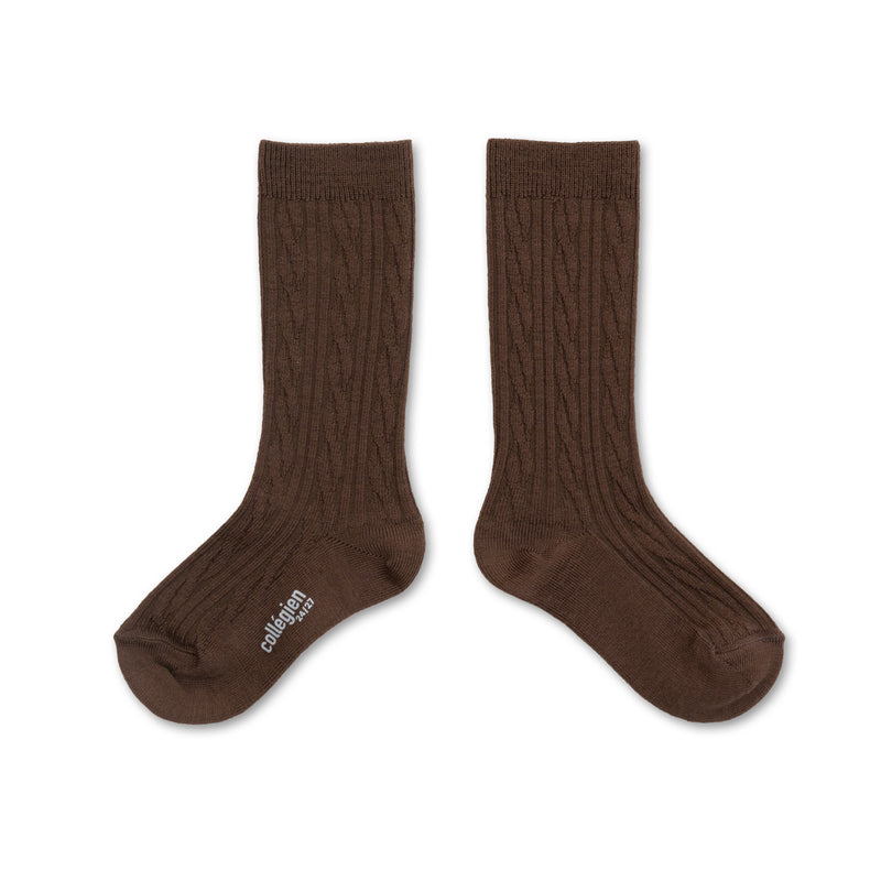 Alix Cable Knit Merino Wool Knee-high Socks | Milk Chocolate