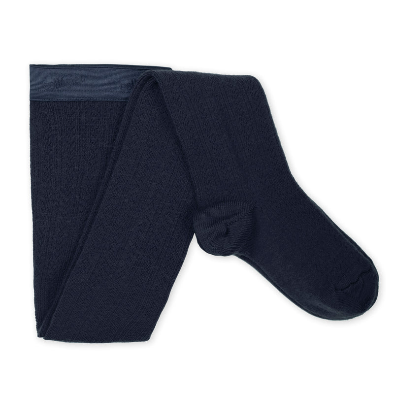 Angelique Pointelle Merino Wool Tights | Navy