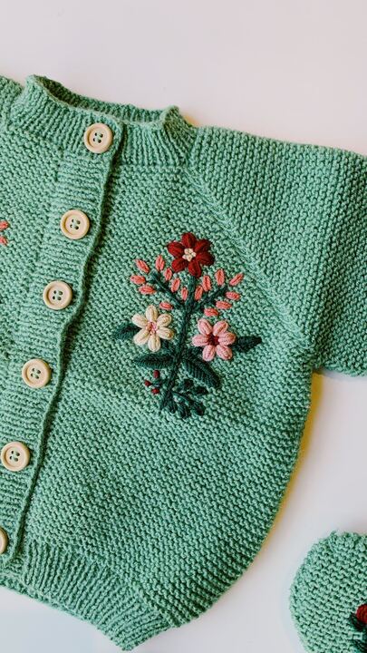 Embroidered Cardigan | Green Floral