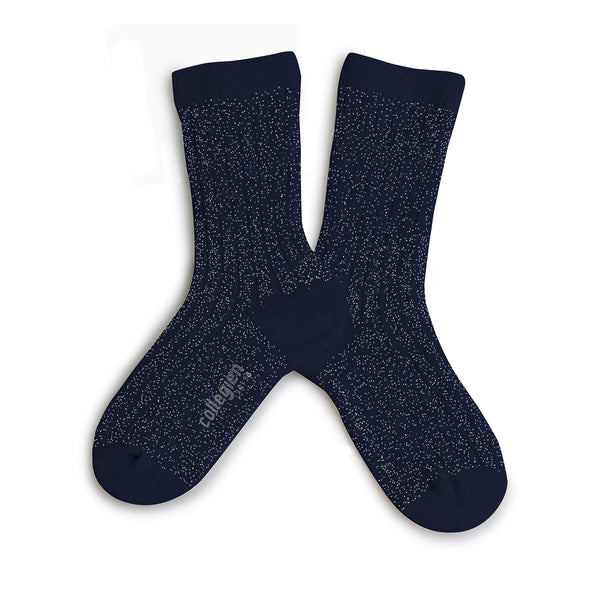 Adult Victoire Glitter Ribbed Crew Socks | Starry Night