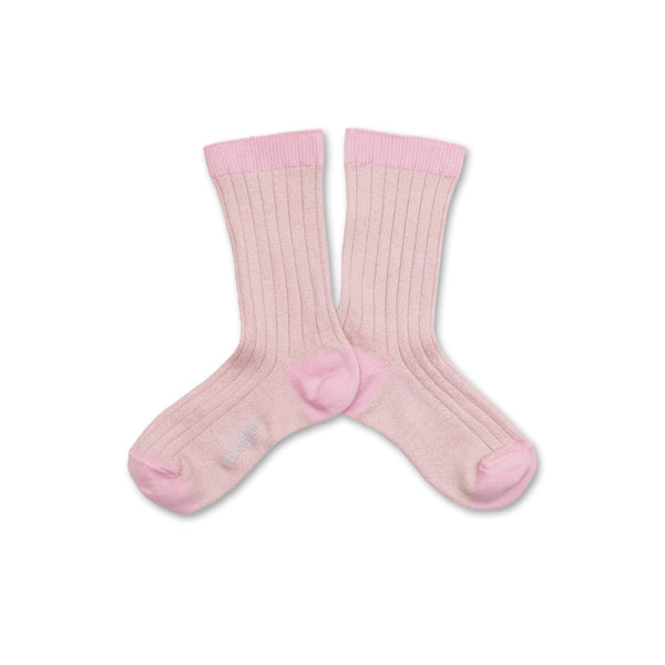 Victoire Glitter Ribbed Crew Socks | Sugared Almond Rose