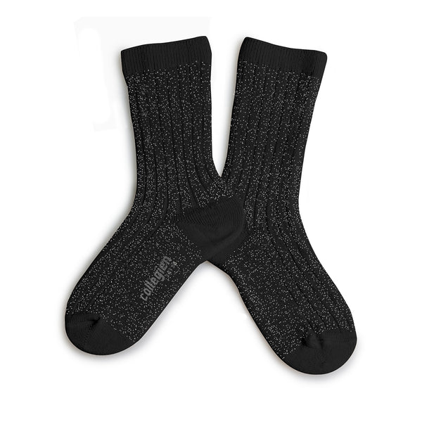 Adult Victoire Glitter Ribbed Crew Socks | Carbon Black