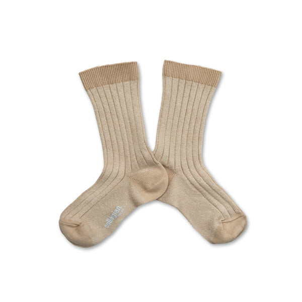 Adult Victoire Glitter Ribbed Crew Socks | Sable