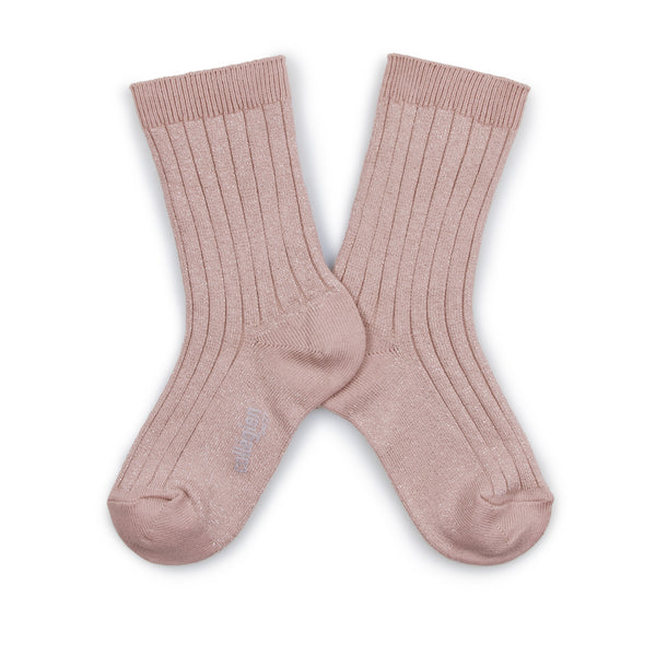 Adult Victoire Glitter Ribbed Crew Socks | Vieux Rose