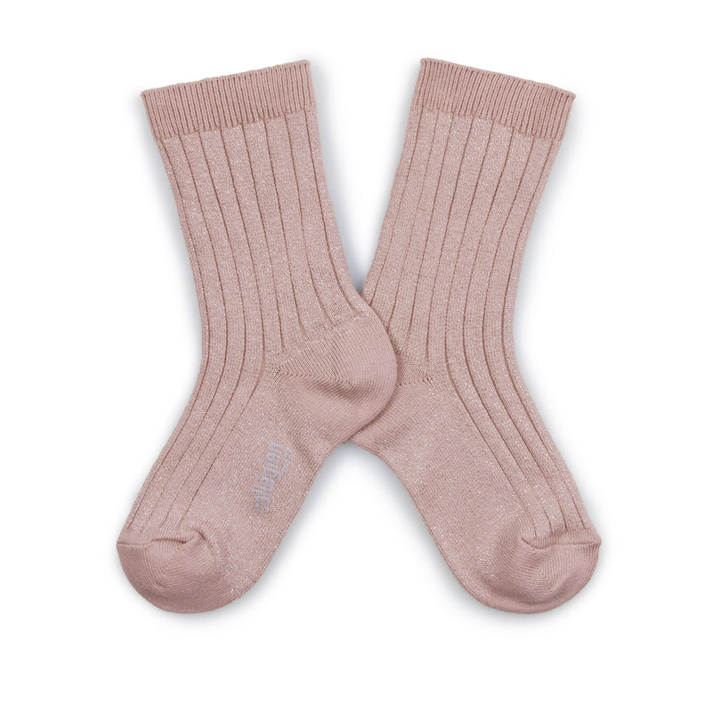Adult Victoire Glitter Ribbed Crew Socks | Vieux Rose