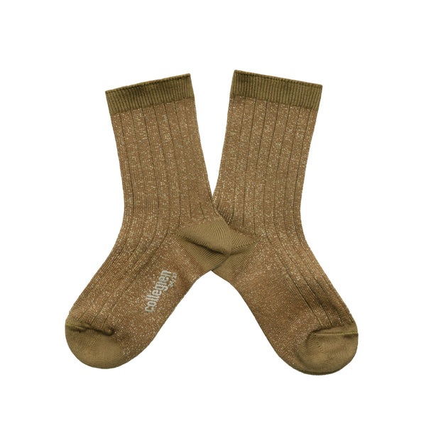 Adult Victoire Glitter Ribbed Crew Socks | Biscuit