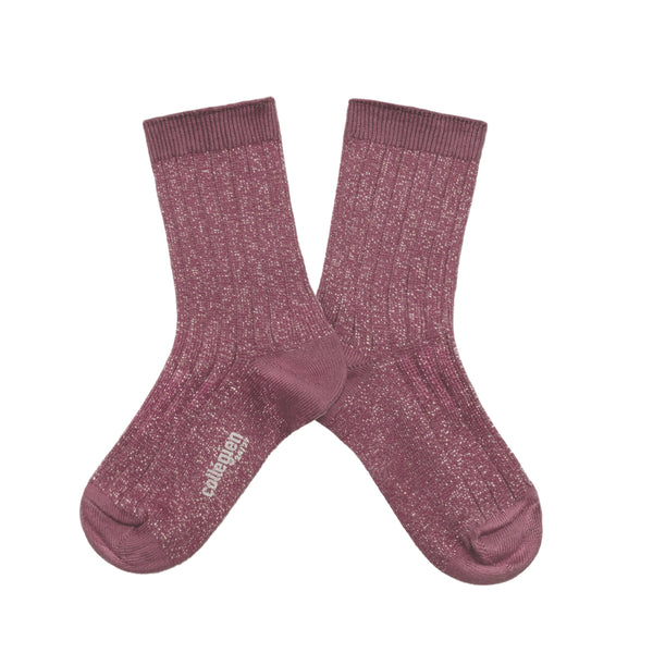 Adult Victoire Glitter Ribbed Crew Socks | Raisin Rose