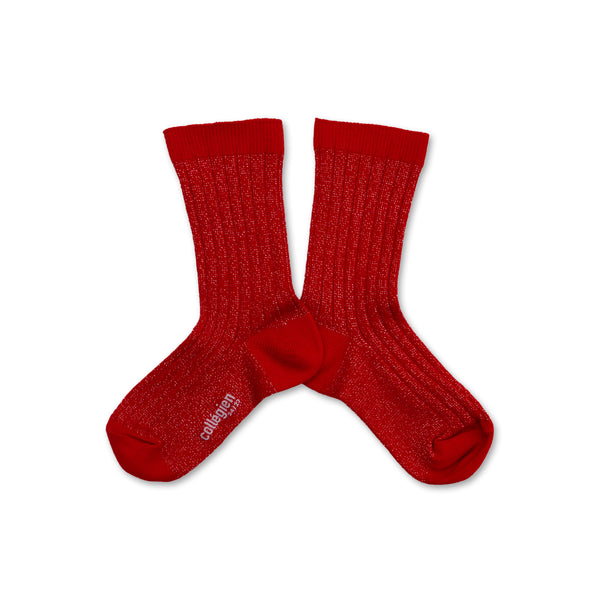 Adult Victoire Glitter Ribbed Crew Socks | Poppy