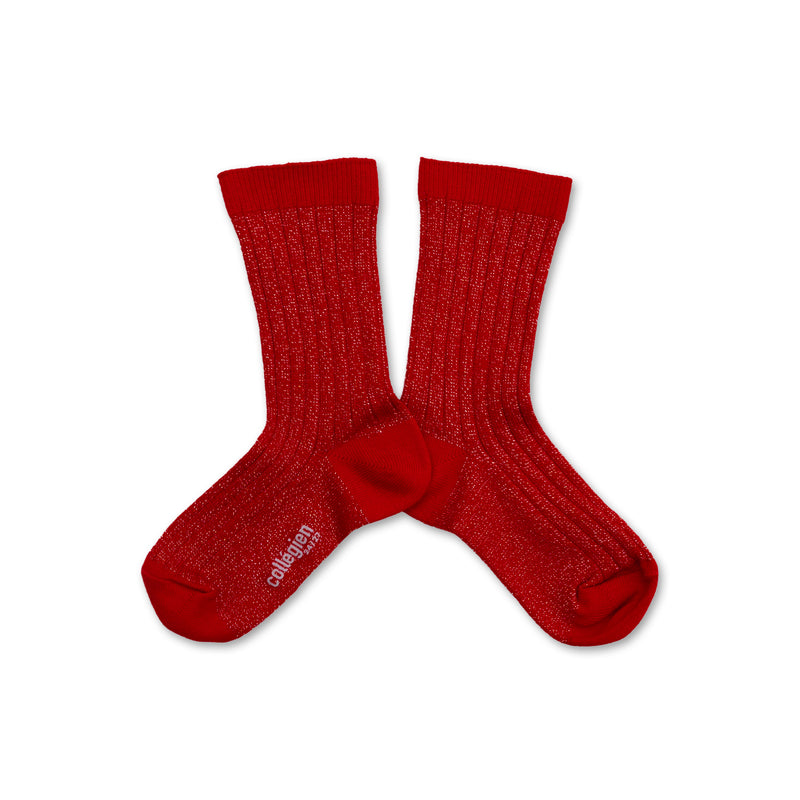 Adult Victoire Glitter Ribbed Crew Socks | Poppy