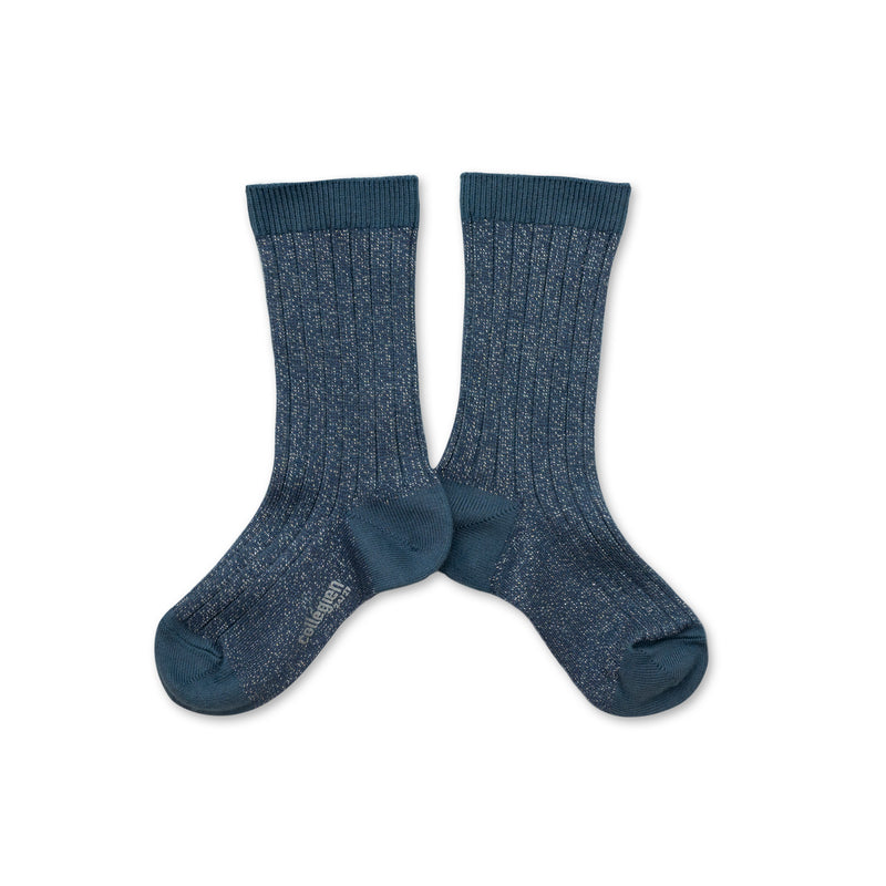 Adult Victoire Glitter Ribbed Crew Socks | Ash Blue
