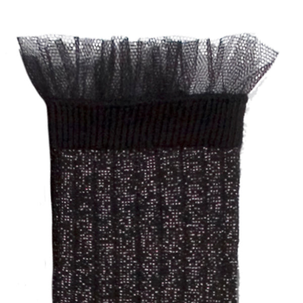 Adult Alizée Glitter Ribbed Crew Socks with Tulle Trim | Carbon Black