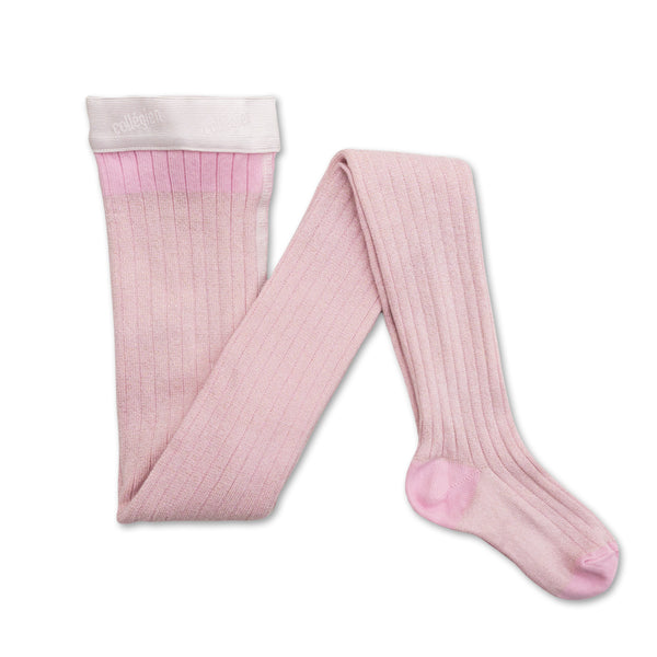 Amélie Glitter Ribbed Tights | Sugared Almond Rose