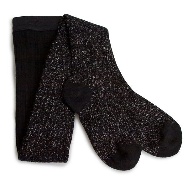 Amélie Glitter Ribbed Tights | Carbon Black
