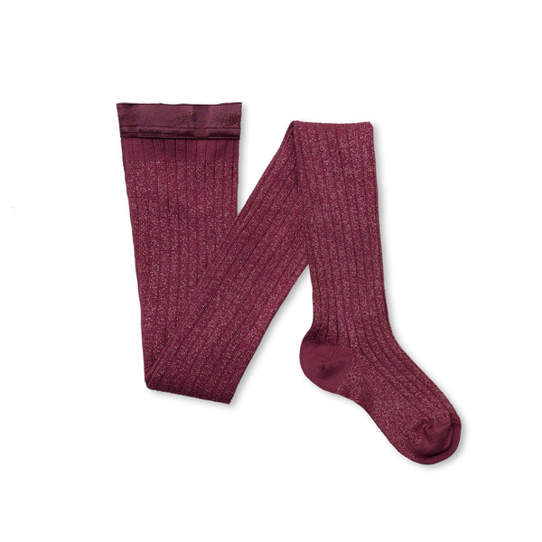 Amelie Glitter Ribbed Tights | Raisin Rose