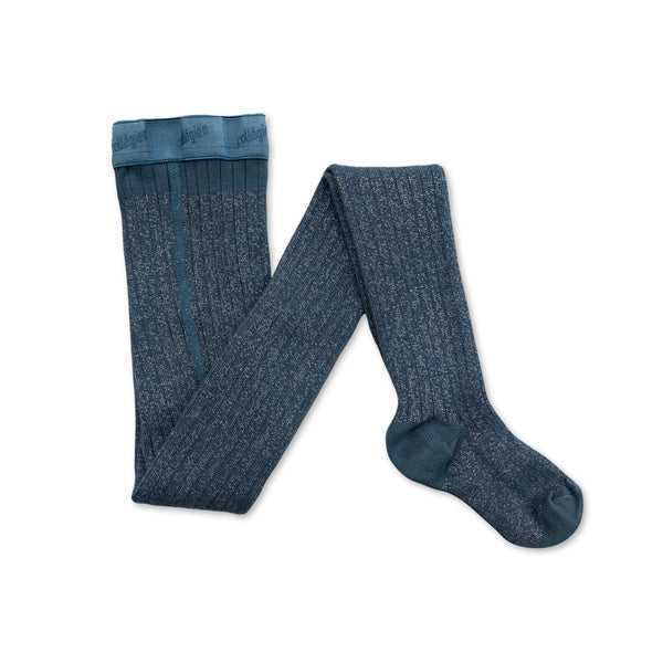 Amélie Glitter Ribbed Tights | Ash Blue