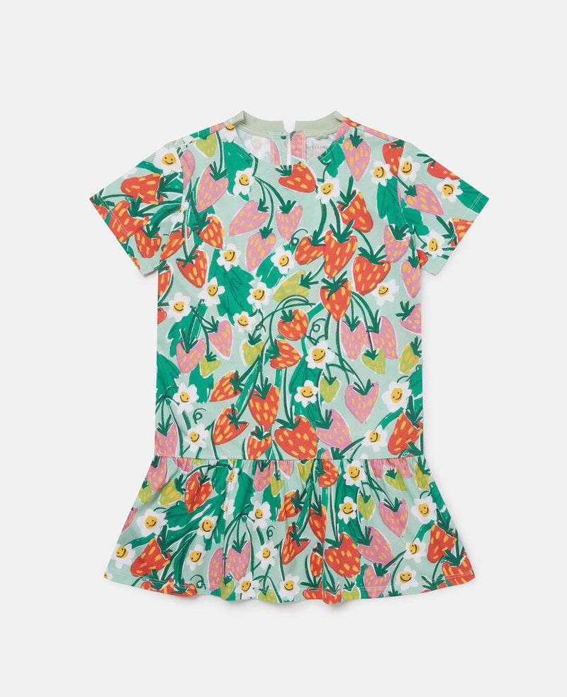 Girls Strawberry Print Short Sleeve Dress