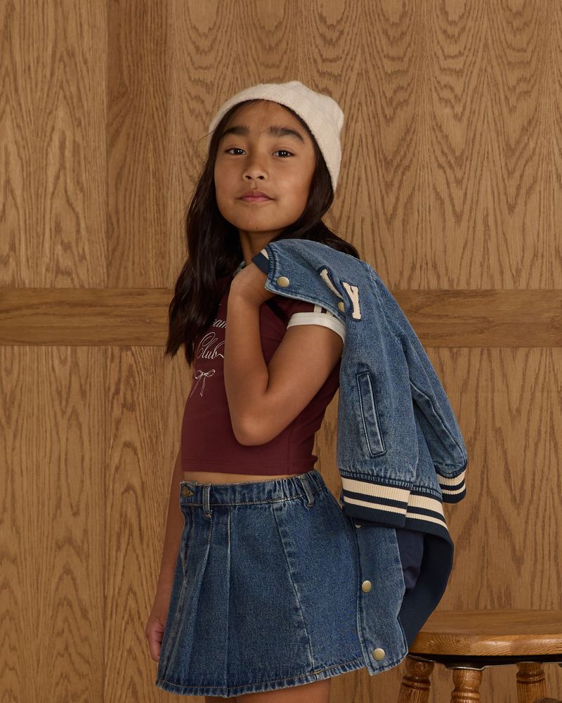 Pleated Denim Skirt | Indigo Denim