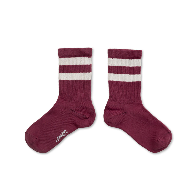 Nico Ribbed Varsity Crew Socks | Raisin Rose
