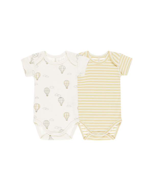 Short Sleeve Bodysuit, 2 Pack | Hot Air Balloons, Yellow Stripe