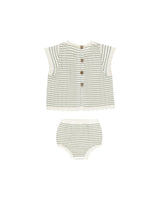 Scallop Knit Baby Set | Sage Stripe