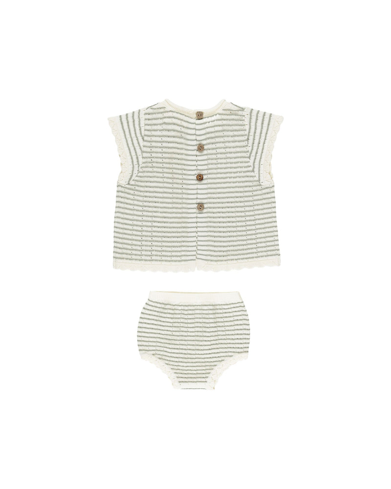 Scallop Knit Baby Set | Sage Stripe