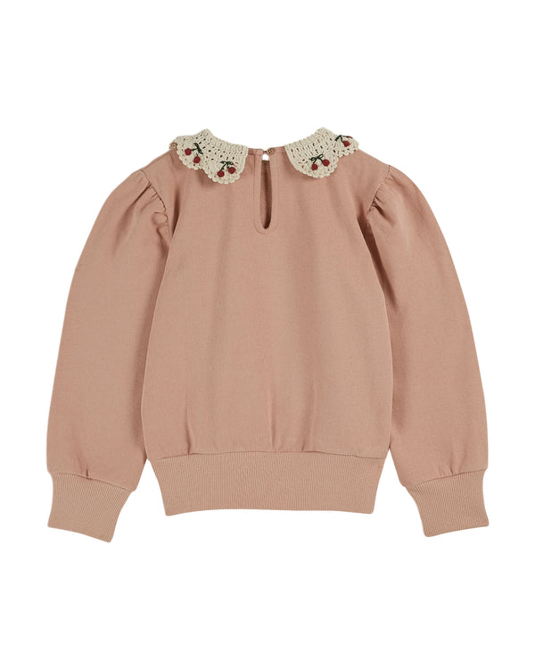 Cherry Embroidered Collar Sweatshirt | Blush