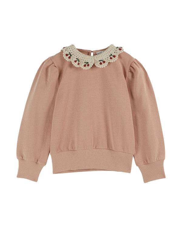 Cherry Embroidered Collar Sweatshirt | Blush