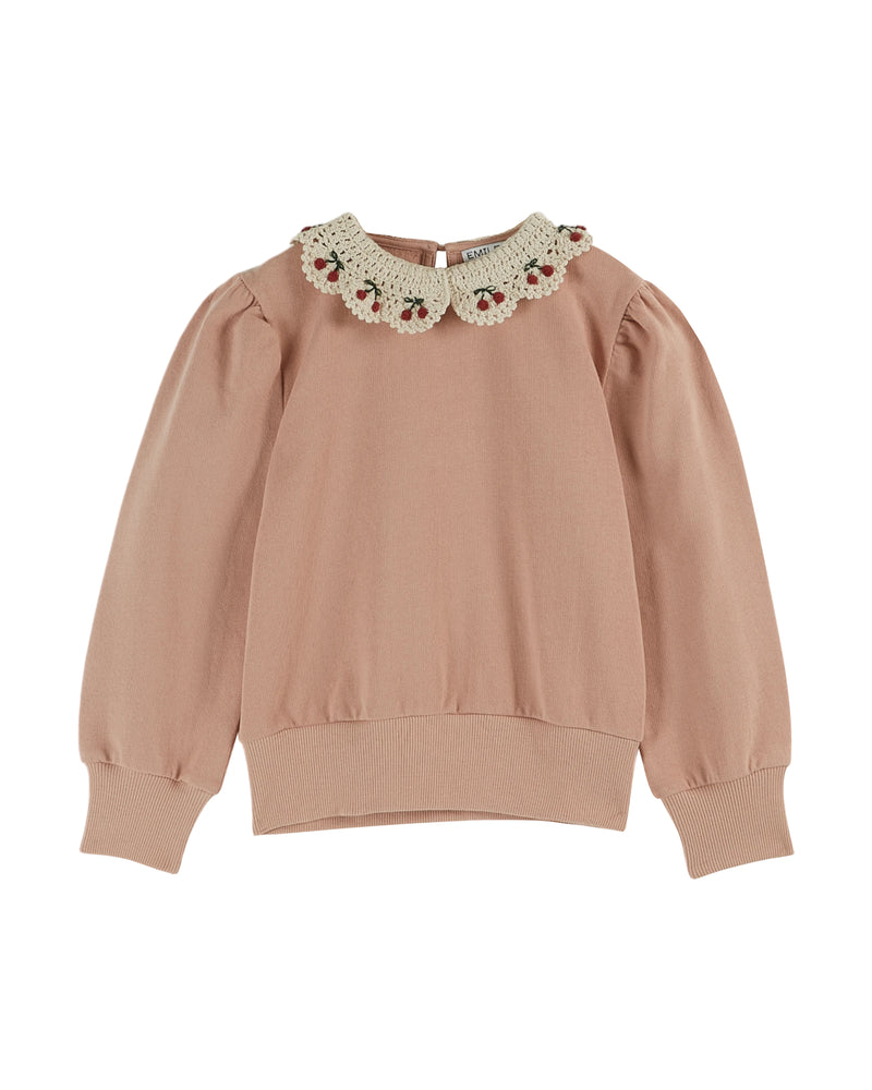 Cherry Embroidered Collar Sweatshirt | Blush