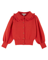 Ruffled Collar Cardigan | Red