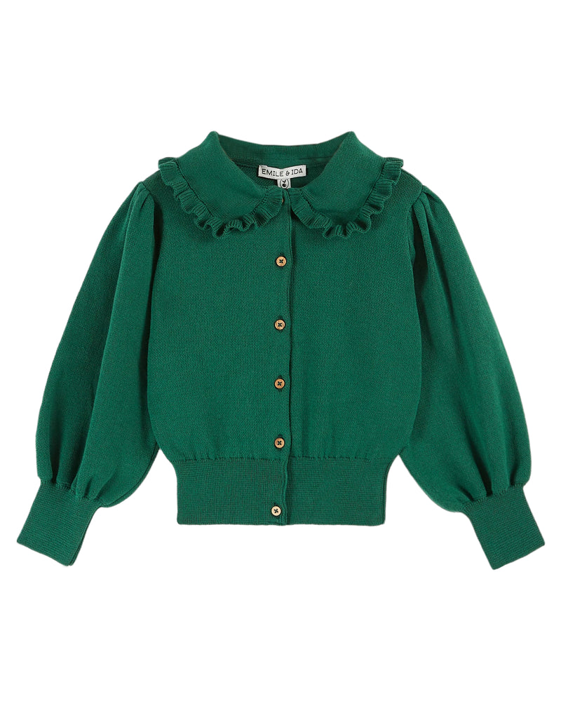 Ruffled Collar Cardigan | Green