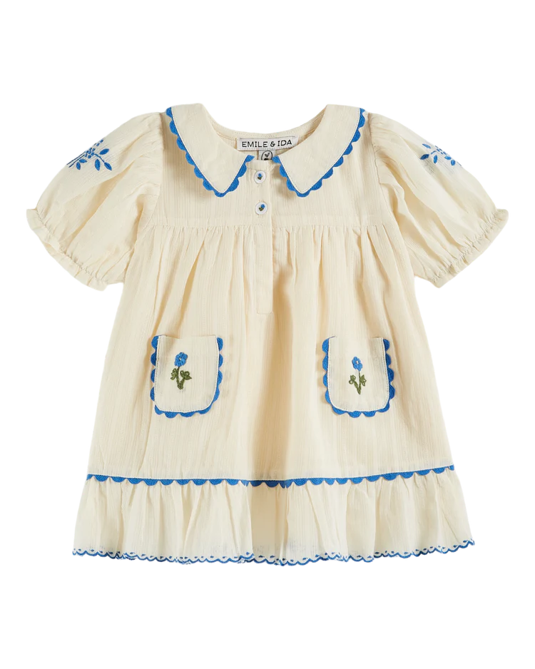 Ecru Embroidered Scalloped Dress