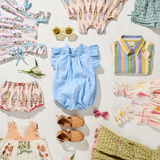 Baby Girls Harper Bubble | Blue Dewdrop Block Print