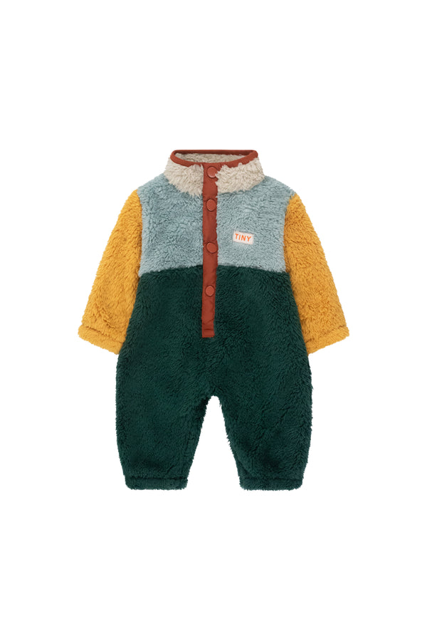 Color Block Polar Sherpa One-Piece | Warm Grey/Bottle Green