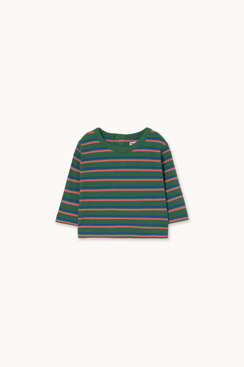 Duo Stripes Rib Baby Tee | Dark Green