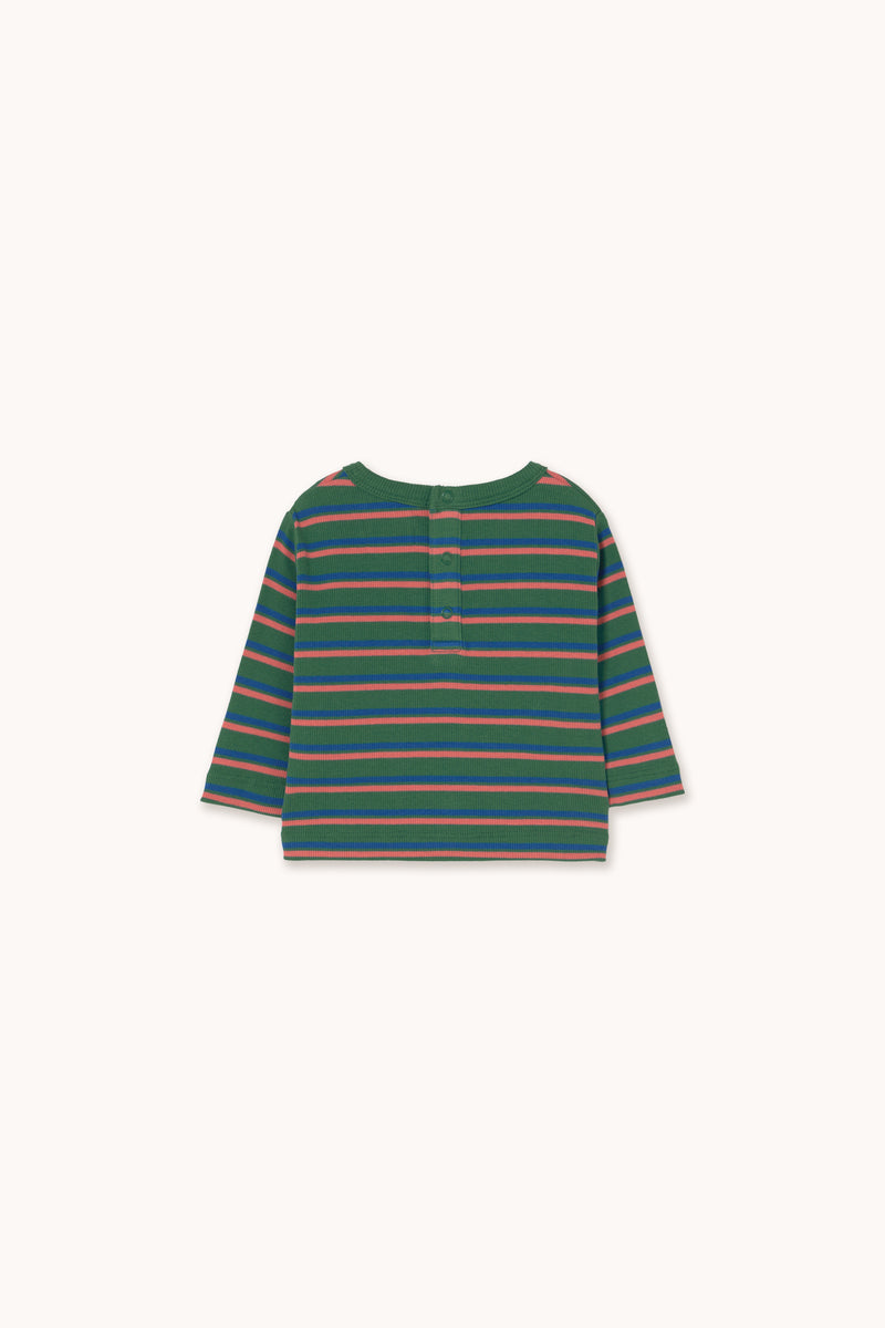 Duo Stripes Rib Baby Tee | Dark Green
