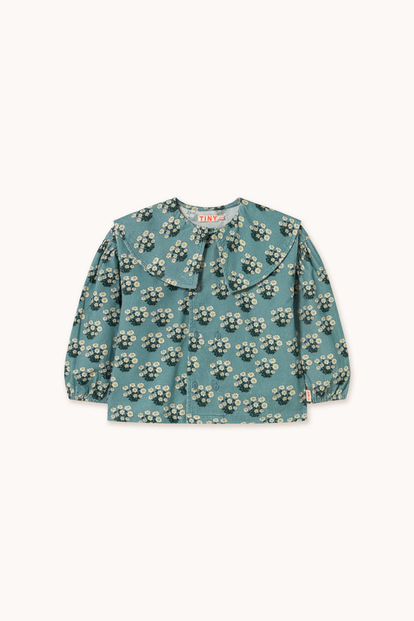 White Bouquet Shirt | Teal
