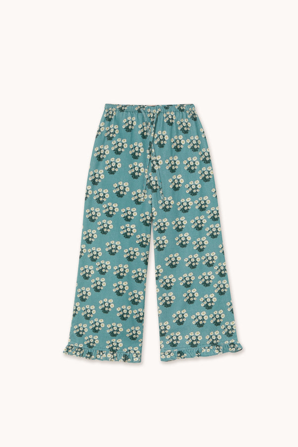 White Bouquet Frilled Pant | Teal