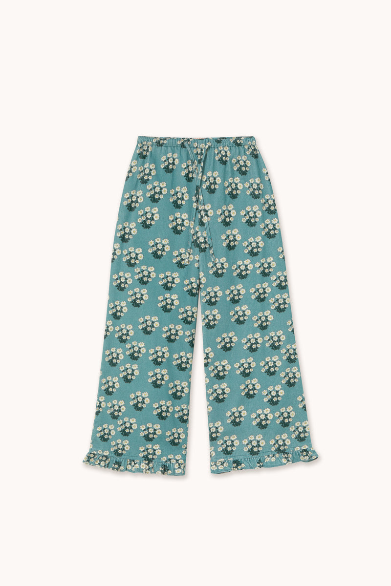 White Bouquet Frilled Pant | Teal