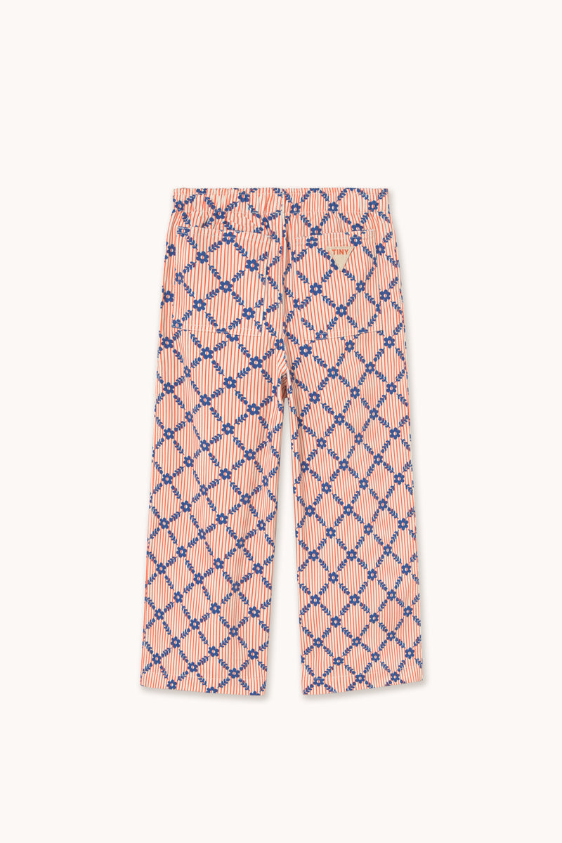 Flower Grid Woven Pant | Light Cream