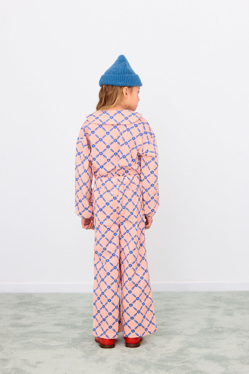 Flower Grid Woven Pant | Light Cream