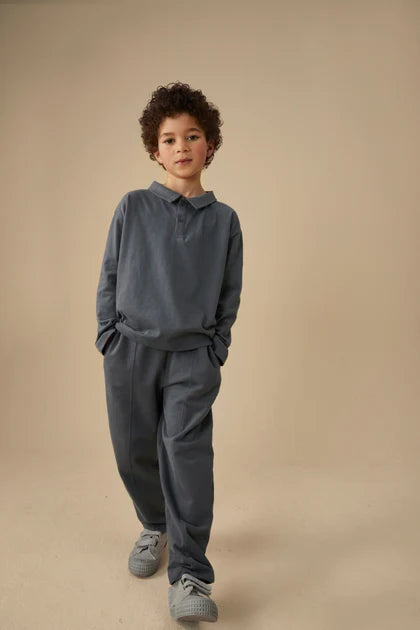 Long-sleeved Polo Shirt | Blue Grey