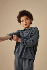 Long-sleeved Polo Shirt | Blue Grey