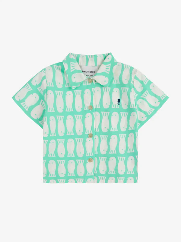 Baby Lucky Fish all over woven shirt | Light Green