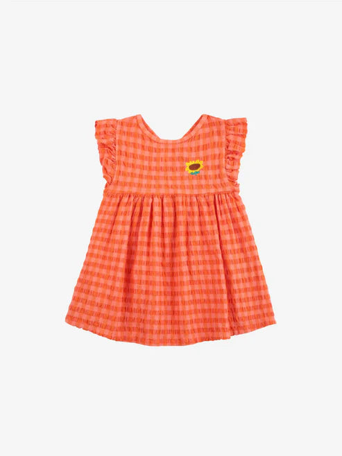 Baby Vichy woven dress | Coral Pink