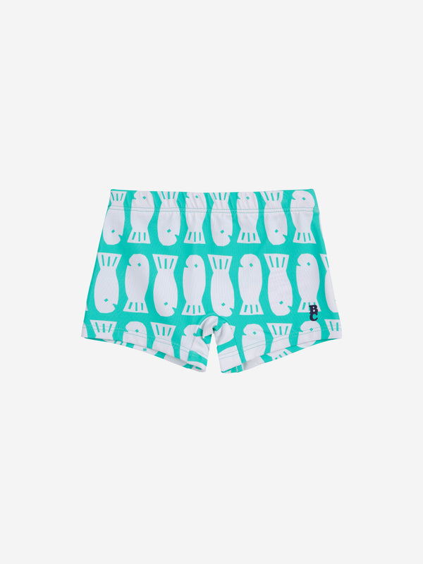 Baby Lucky Fish all over square cut swim shorts | Light Green