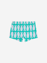 Baby Lucky Fish all over square cut swim shorts | Light Green